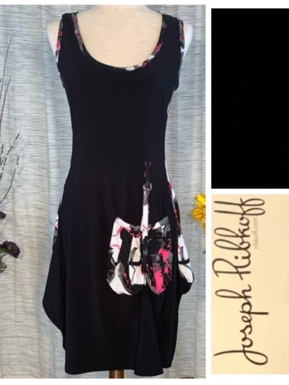 Joseph Ribkoff black sleeveless pullover A-line dress.